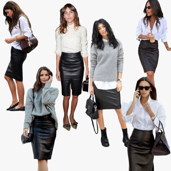 Vintage Womens Black Real Leather Pencil Skirt Minimalist Chic 90s - Picture 12 of 12